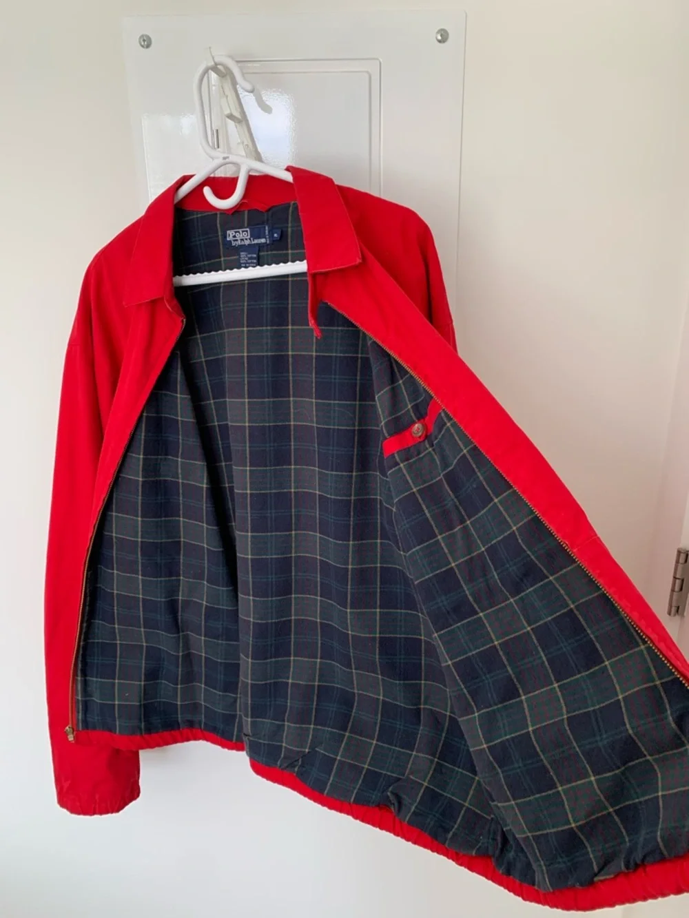 Polo Ralph Lauren 100% cotton Harrington Jacket Mens XL  Red Plaid Lined Pony - Picture 3 of 16